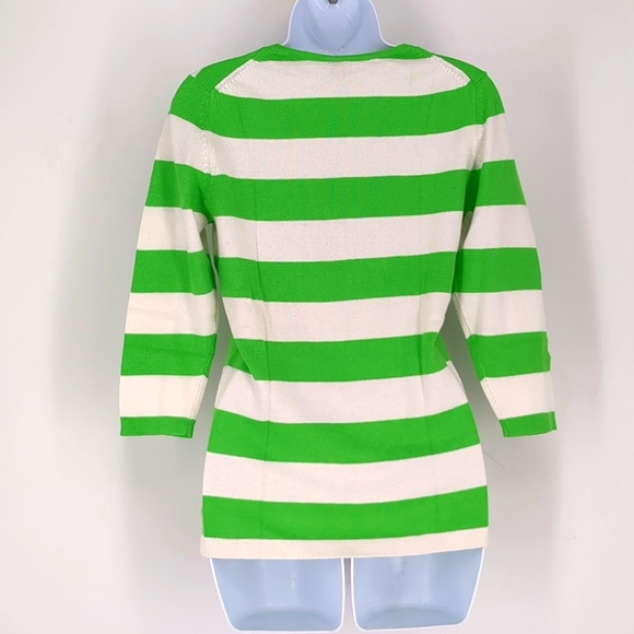 Vintage GAP Green White Striped Cashmere Cotton Blend Knit Sweater Size Medium - Picture 2 of 8